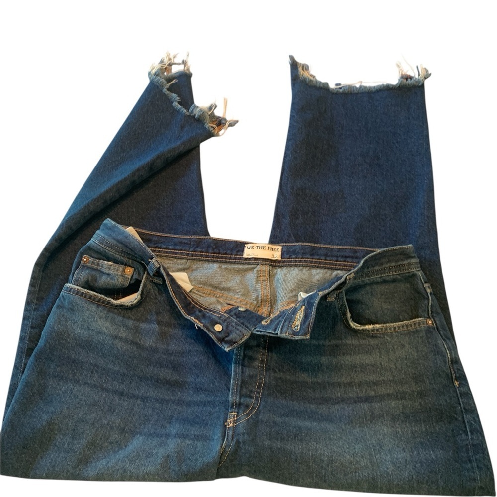 We The Free Free People Jeans Size 32 Distressed Raw Hem Straight Leg Denim